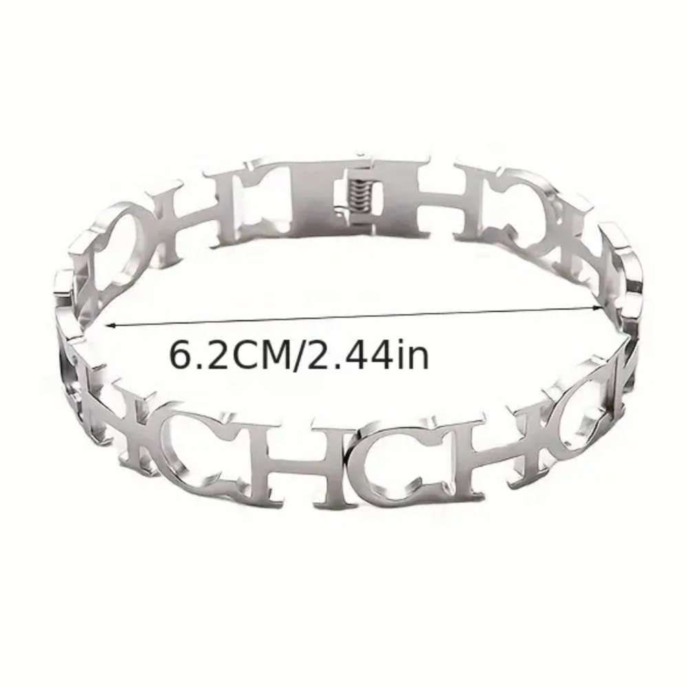 “CH” Initial Bold Letter Openwork Stainless Steel Bracelet - Picture 3 of 3
